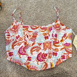 Linen floral patterned corset crop top